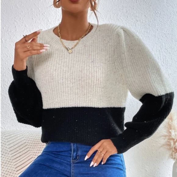 Two tone puff sleeve sweater - Picture 1 of 6